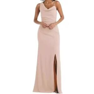 After Six Dress Womens 18 Blush One Shoulder Draped Cowl Neck Crepe Maxi Chiffon